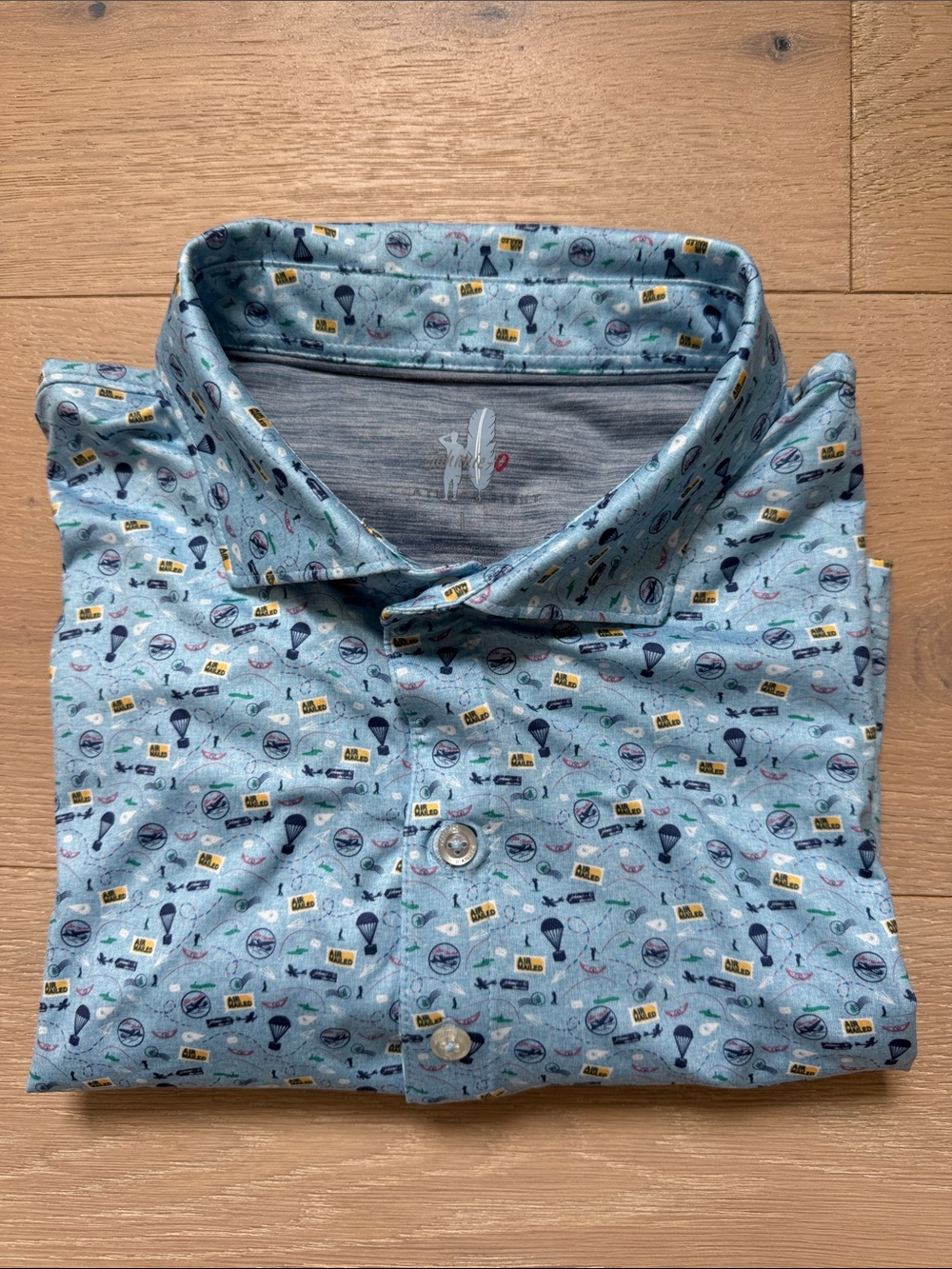 johnnie-O Light Blue Travel-Print Button-Down Shirt